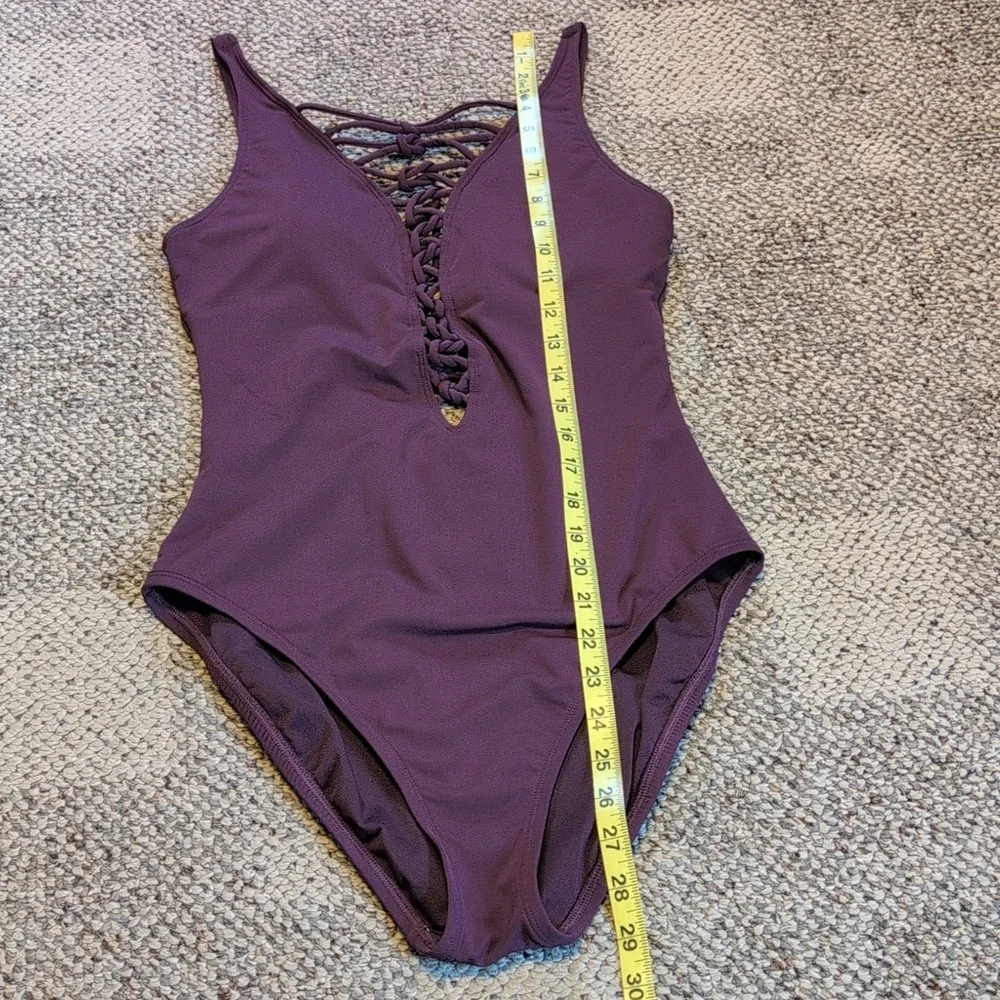 Bleu Rod Beattie Knotty But Nice Lace Down One Piece Swimsuit Plum Purple Swim - Picture 5 of 9